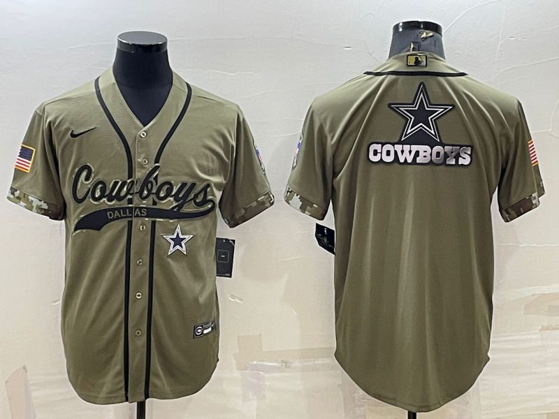 Men's Dallas Cowboys Olive Salute to Service Team Big Logo Cool Base Stitched Baseball Jersey